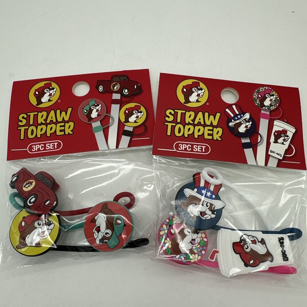 Buc-ee's Straw Topper 2 Pack 3 Piece Each Set NEW
